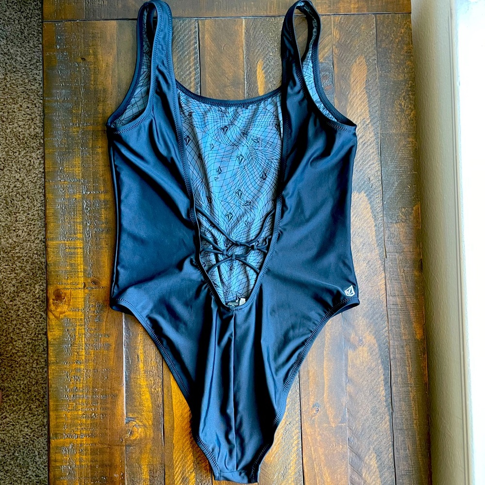 Volcom Black Low Cut Back One Piece Swim